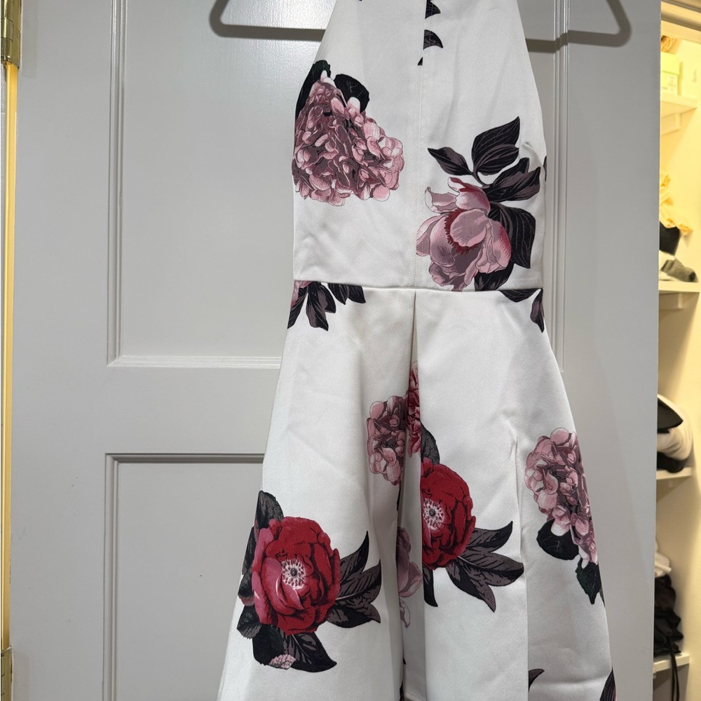 C/MEO Collective Red and Pink Halter Fit and Flare Dress